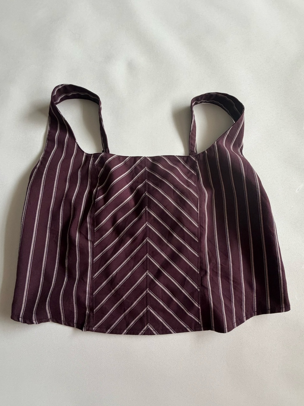 Burgundy White Strip Chevron Detail Cropped Tank Top Size L